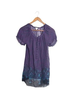 Hinge Anthropologie Vintage 100% Silk Purple Blue Paisley Sheer Tunic Top